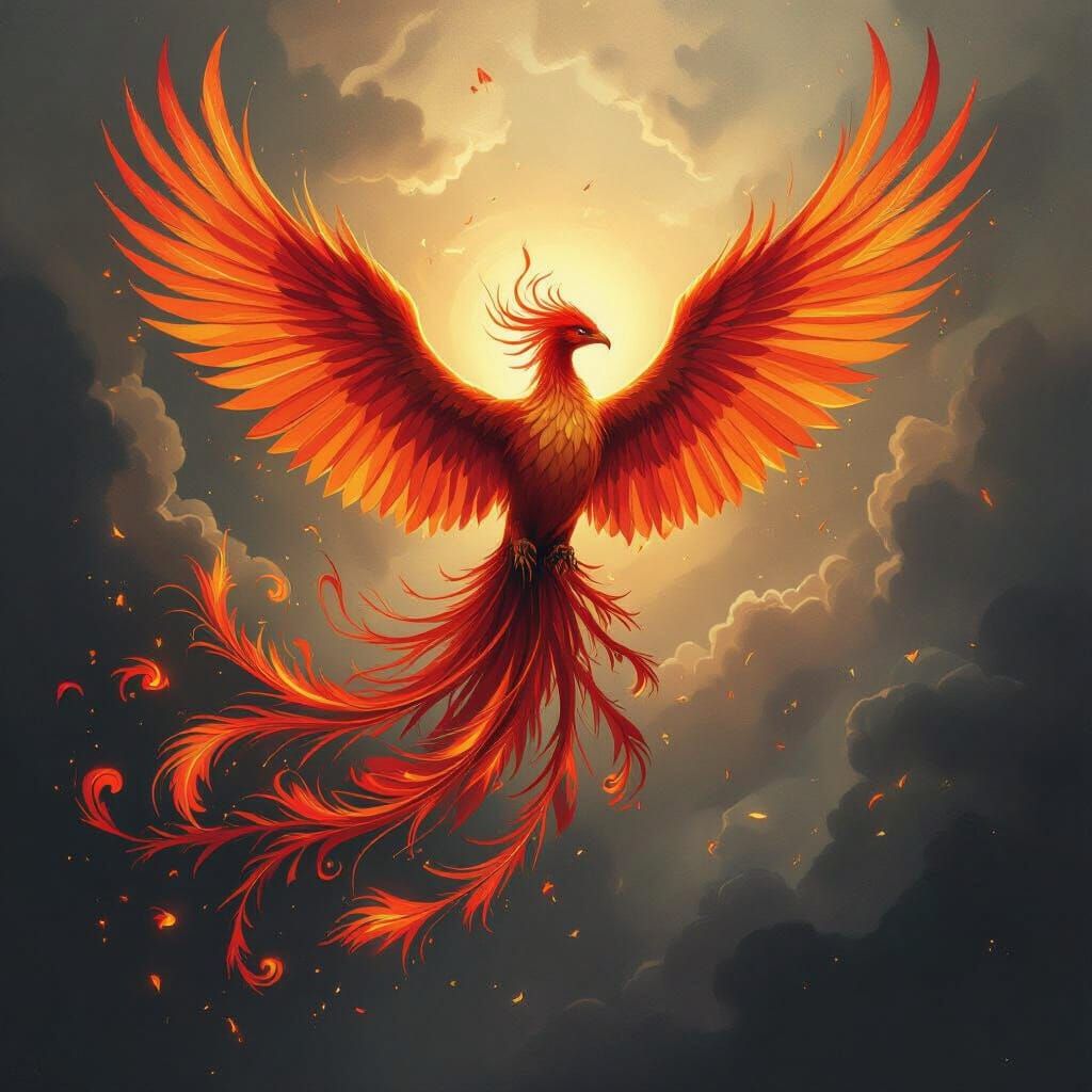 Majestic Phoenix in Crimson and Orange Flight