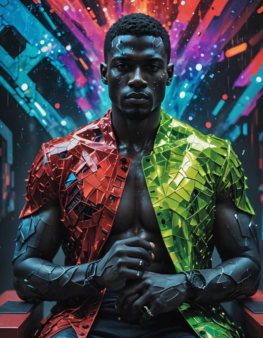 Shirtless Male Fashion in Neofuturistic Surrealism