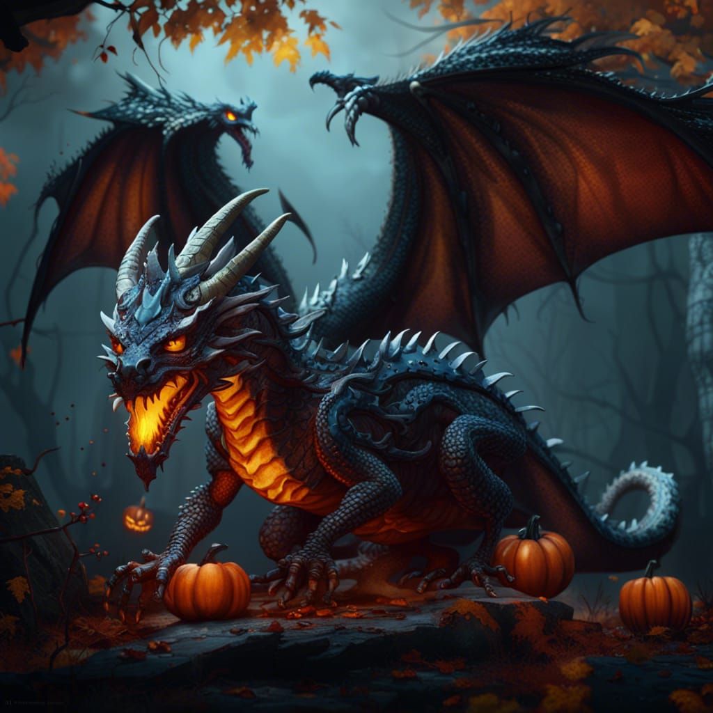 Halloween Dragon in Detailed Matte Painting Style