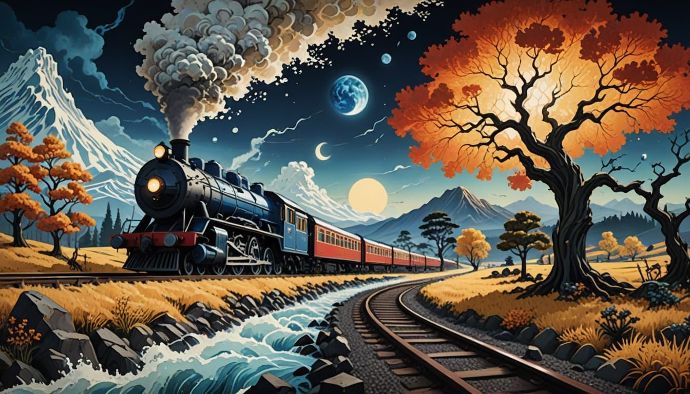 Surreal Dreamscape with Melting Trees and Turbulent Sea