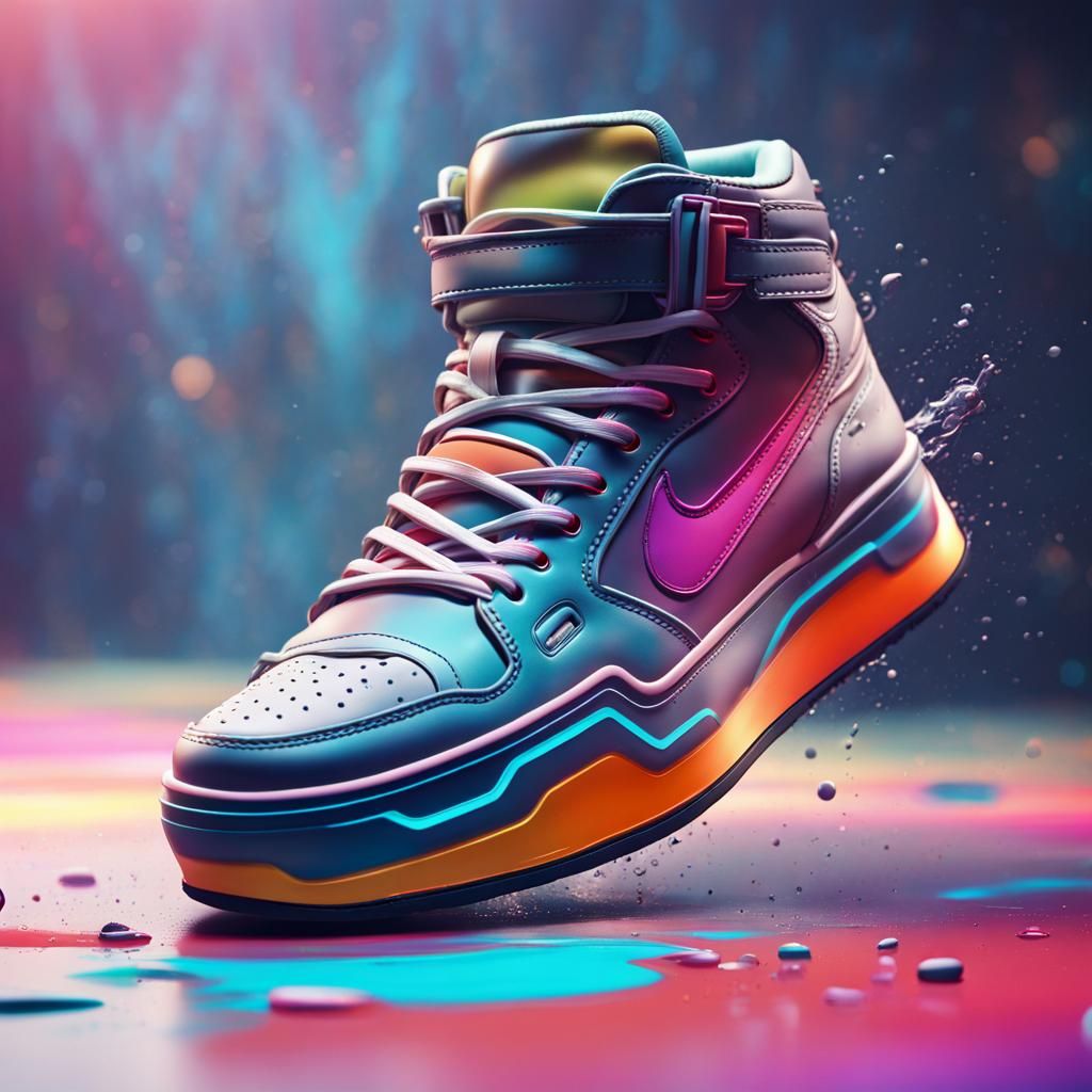 Hyperrealistic Futuristic Sneakers in Splash Art Style