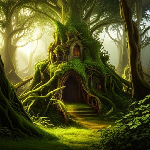 Hyperdetailed Ent Tree in Art Nouveau Landscape