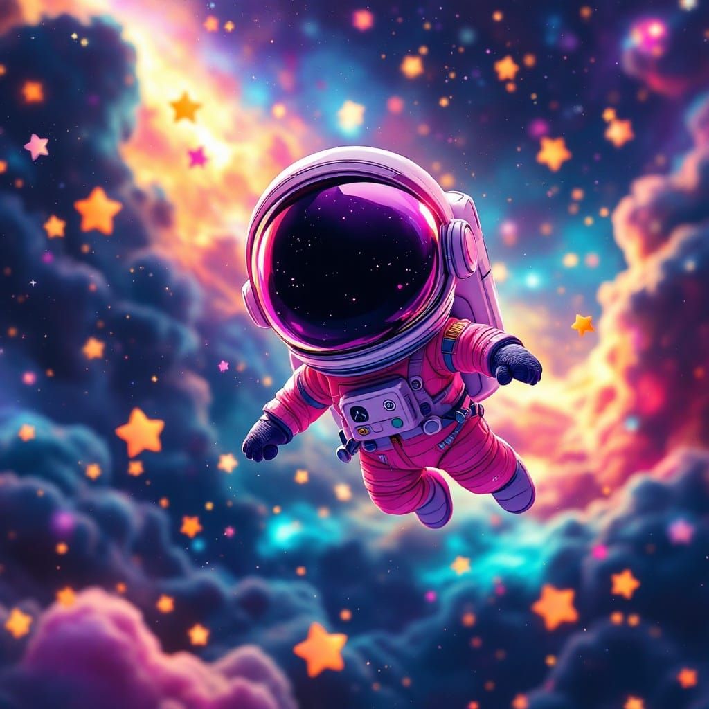 Chibi Astronaut Soaring Through Space