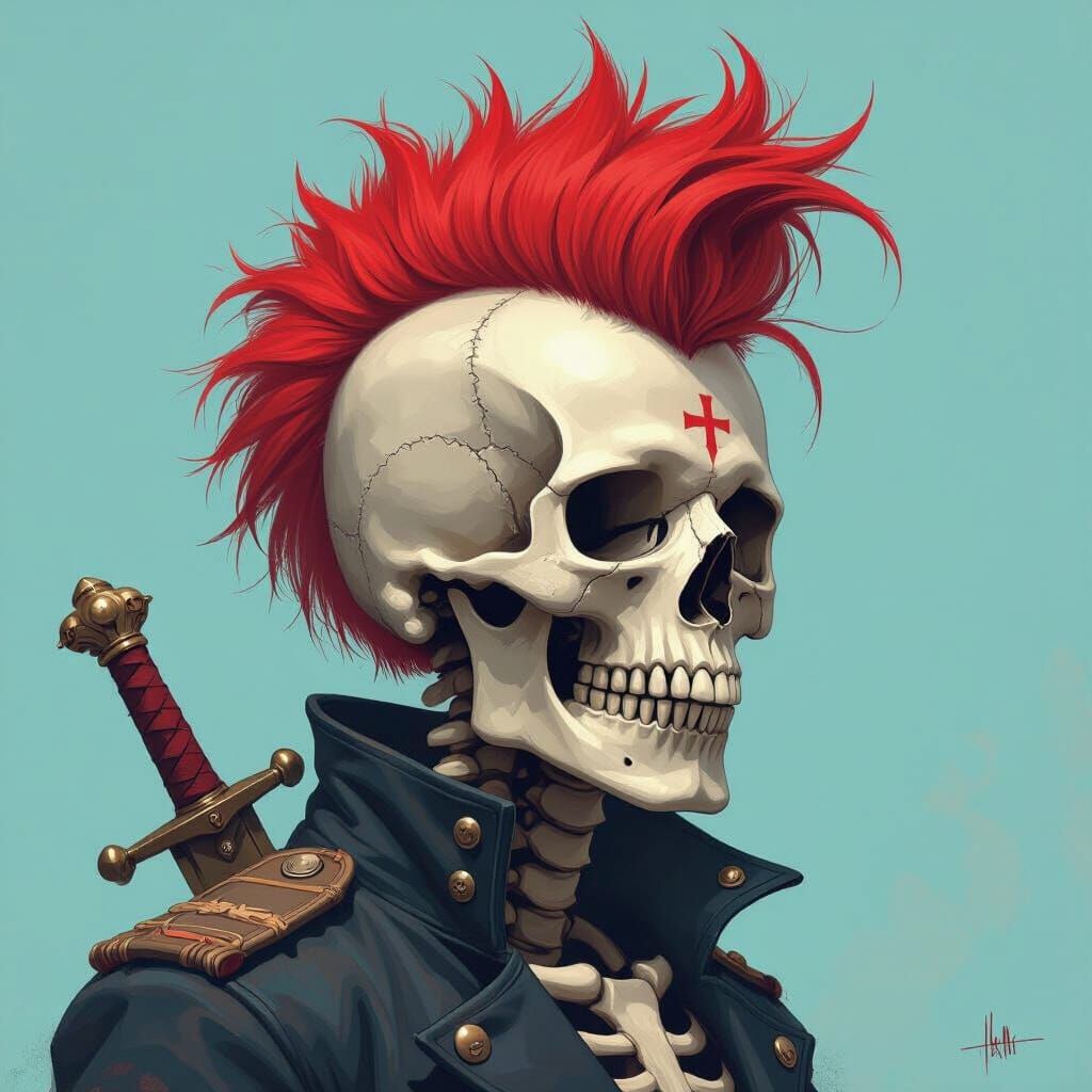Jolly Roger with Red Mohawk in Retro-Futuristic Style