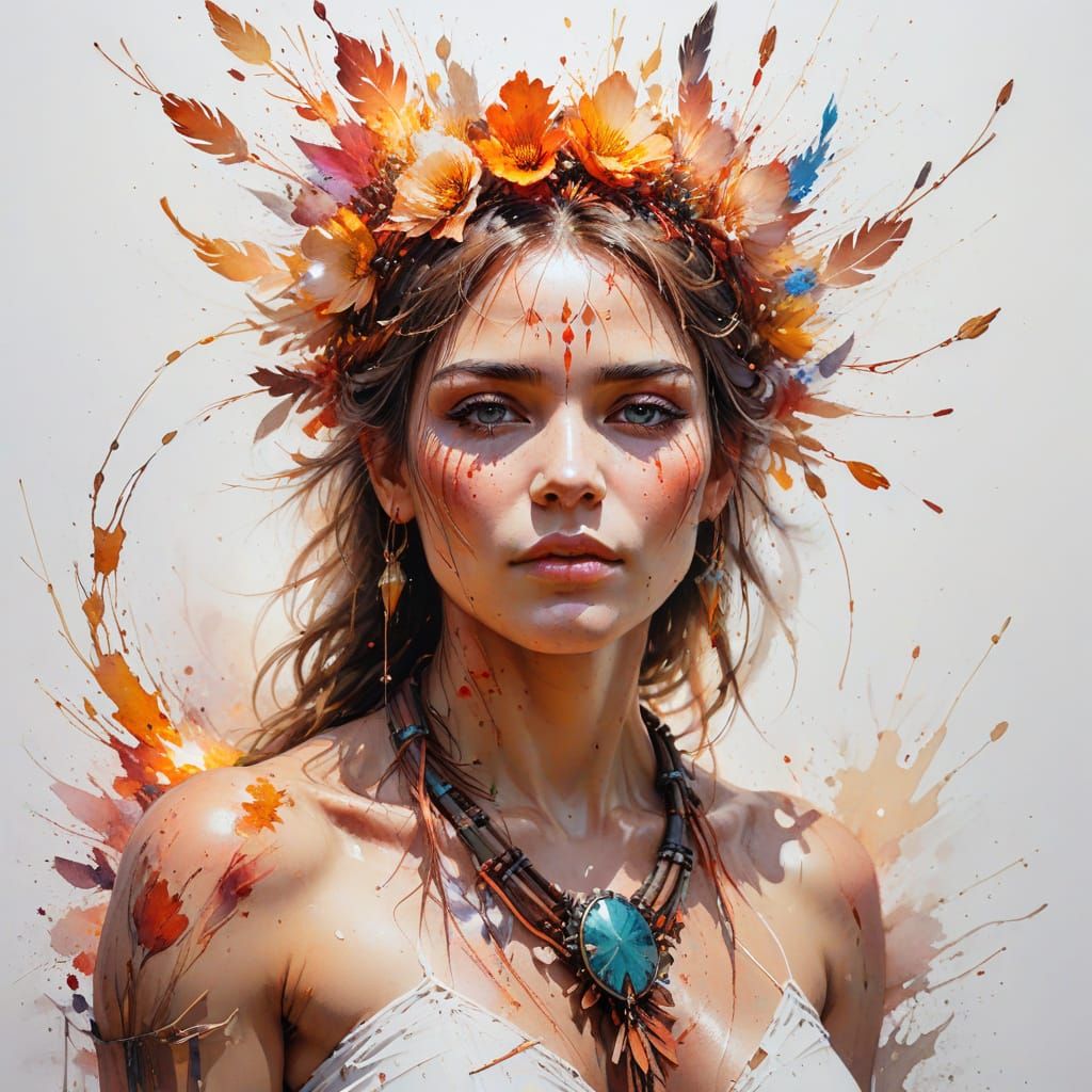 Shaman Crowned with Fire Petals in Summerscape