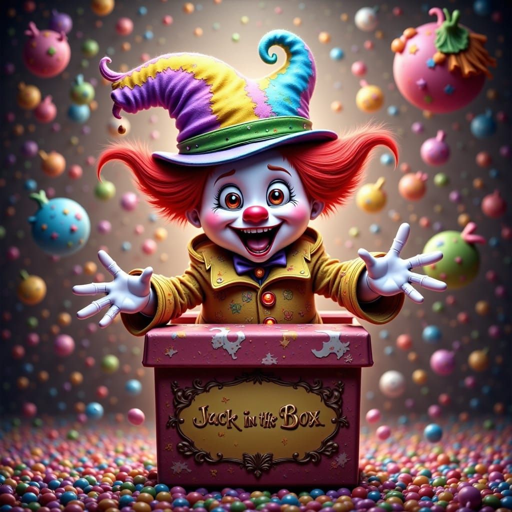 Jack-in-the-Box Clown in Hyperrealistic Digital Art