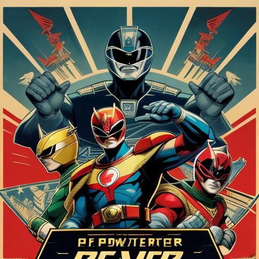 Power Rangers Propaganda Poster in Art Deco Style