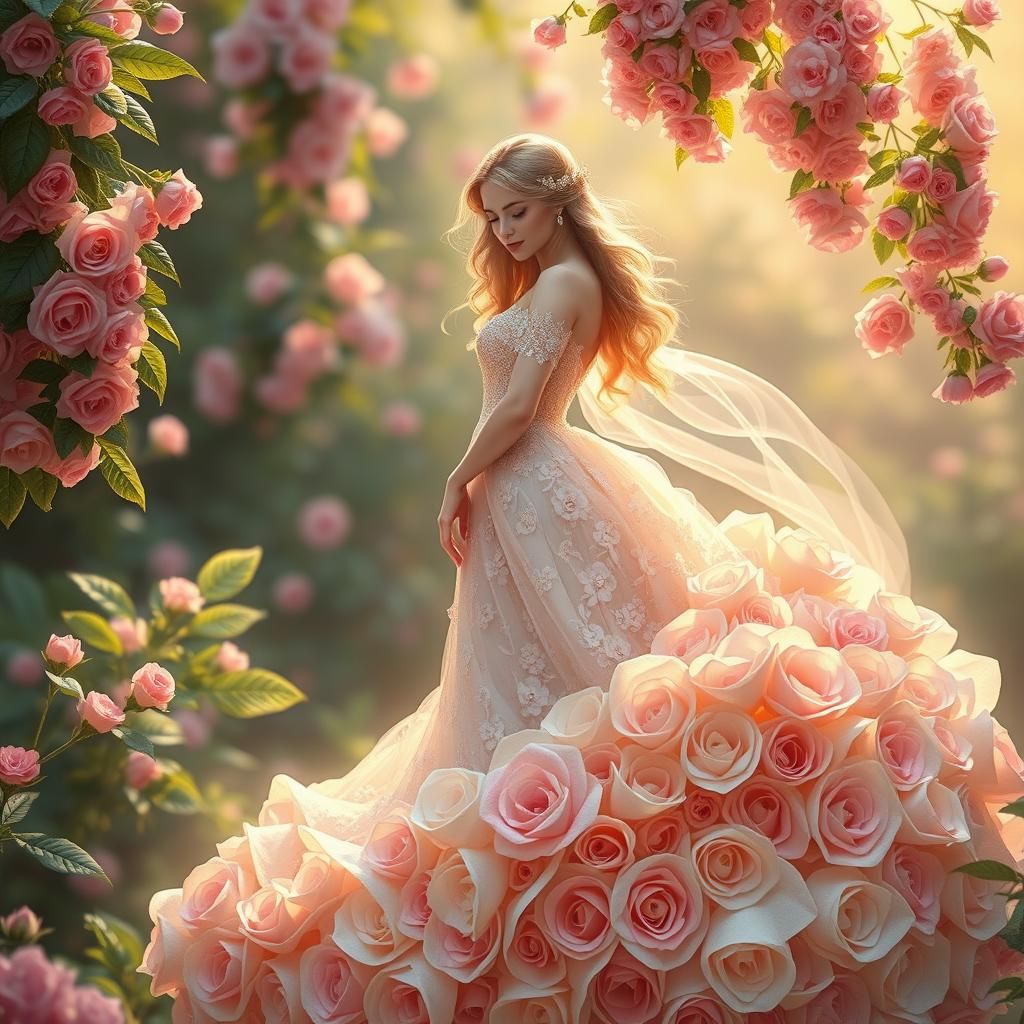 Floral Maiden in Lush Garden with Soft Pastel Art