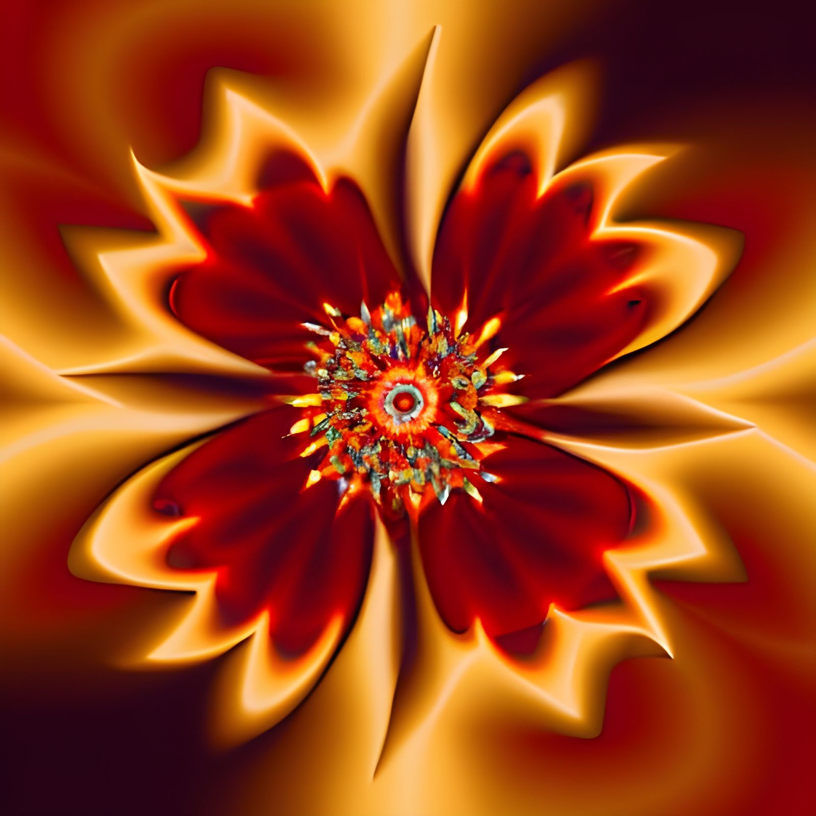 Red and Gold Fractal Flower Art
