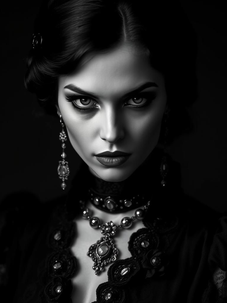 Gothic Black and White Portrait of a Powerful Woman