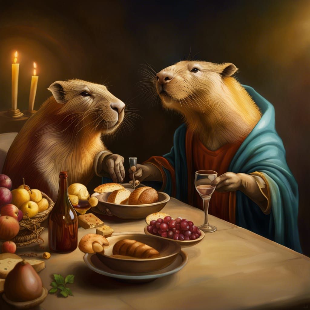 Capybara Jesus' Last Supper: A Renaissance Parody