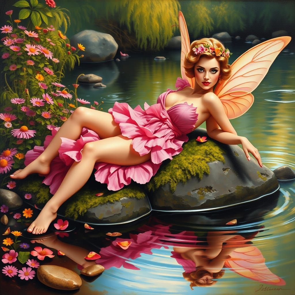 Sultry Fairy in Whimsical Garden Setting