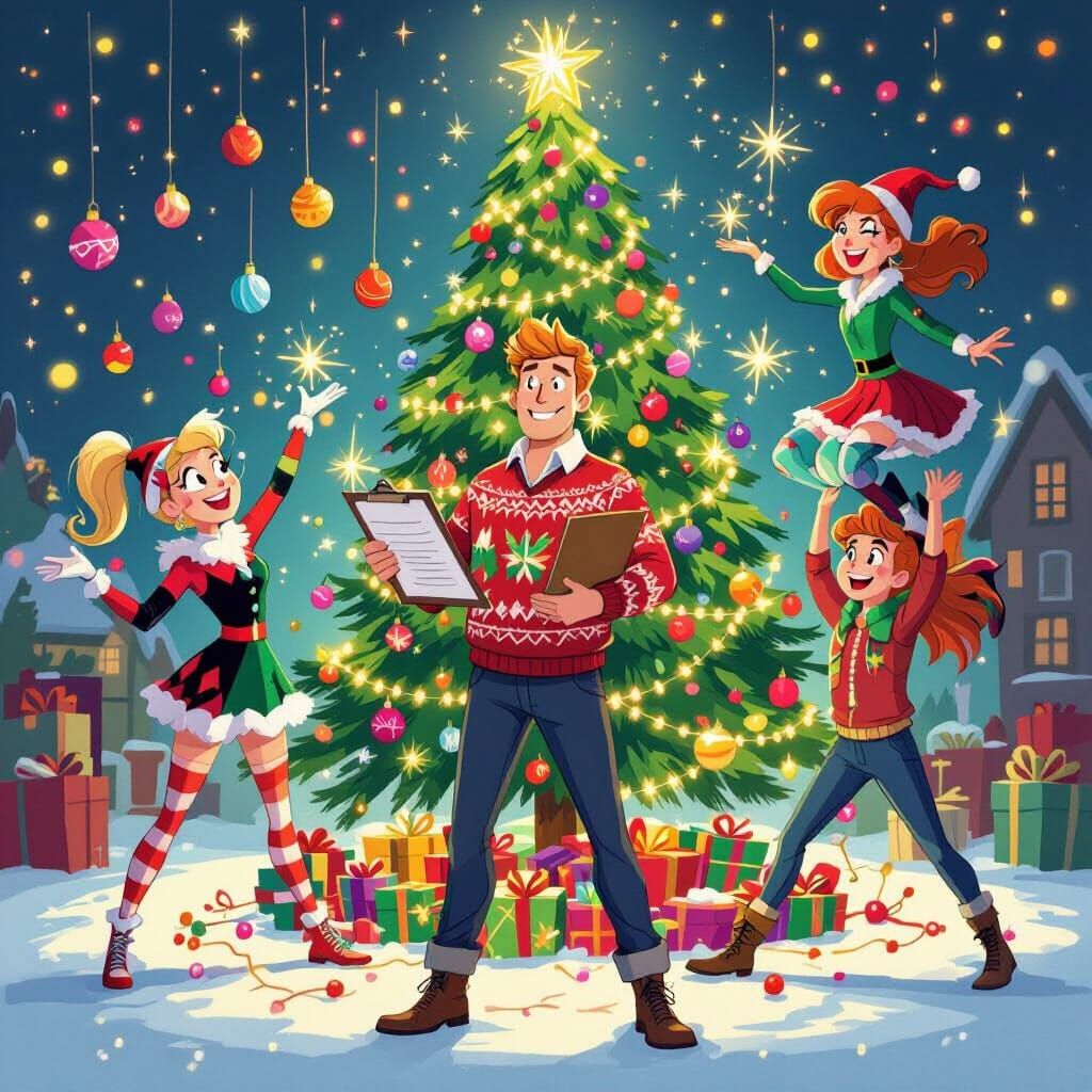 Festive Characters Gather for Holiday Chaos