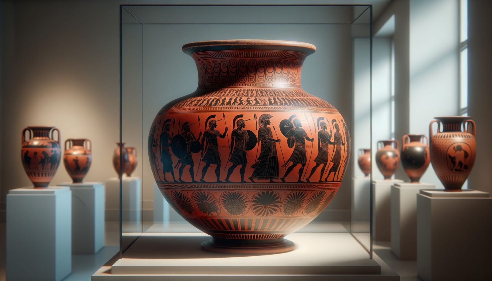 Hellenistic Redware Pottery Vessel in Museum Case