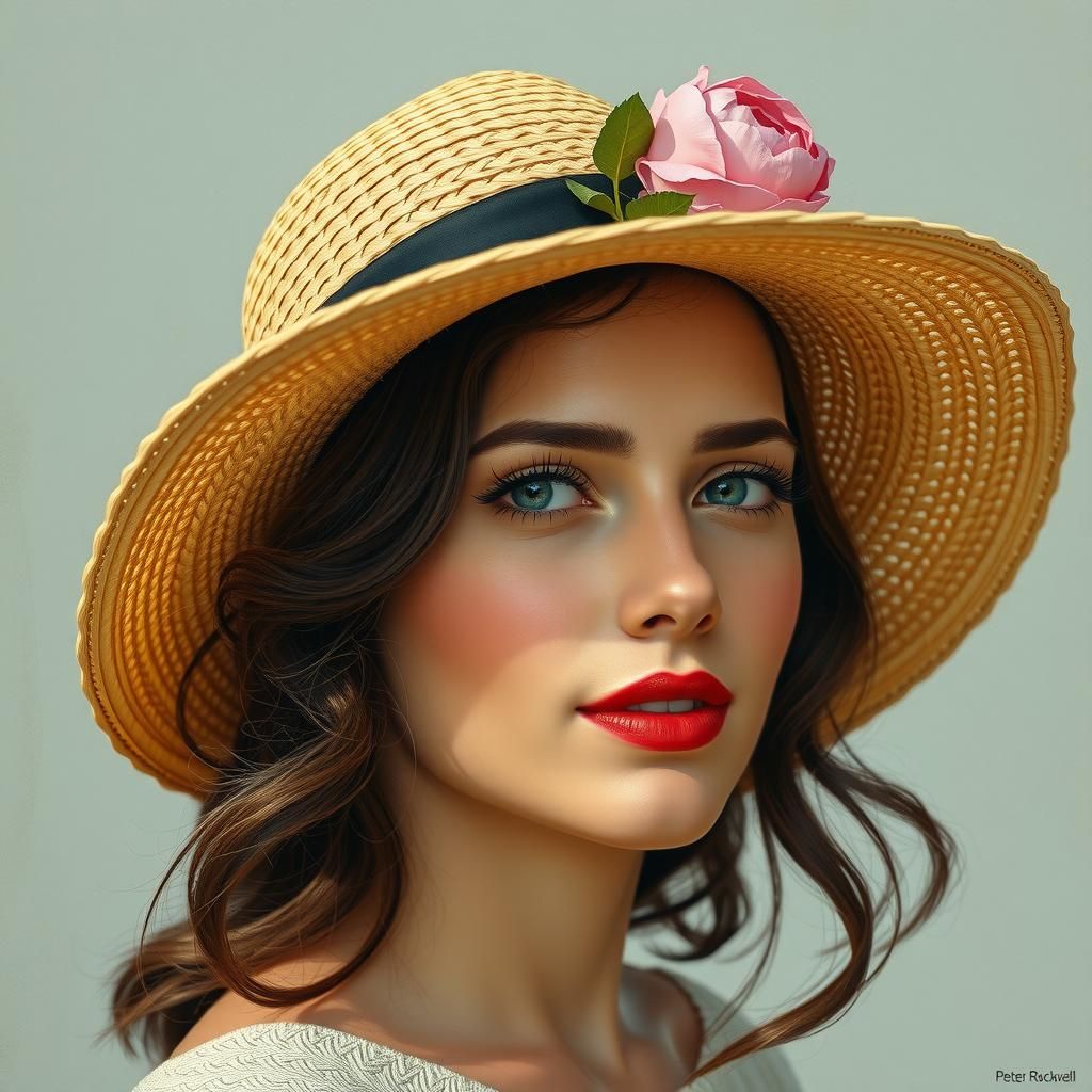 Woman in Straw Hat: Photorealistic Fine Art Portrait