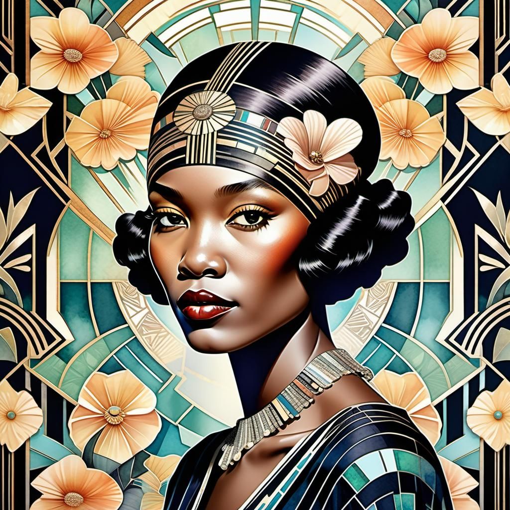 Elegant Art Deco Poster of African American Woman