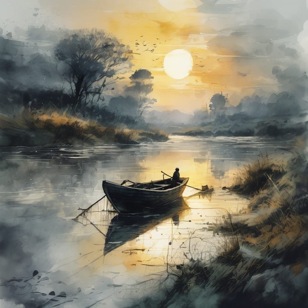Ethereal River Scene at Dawn