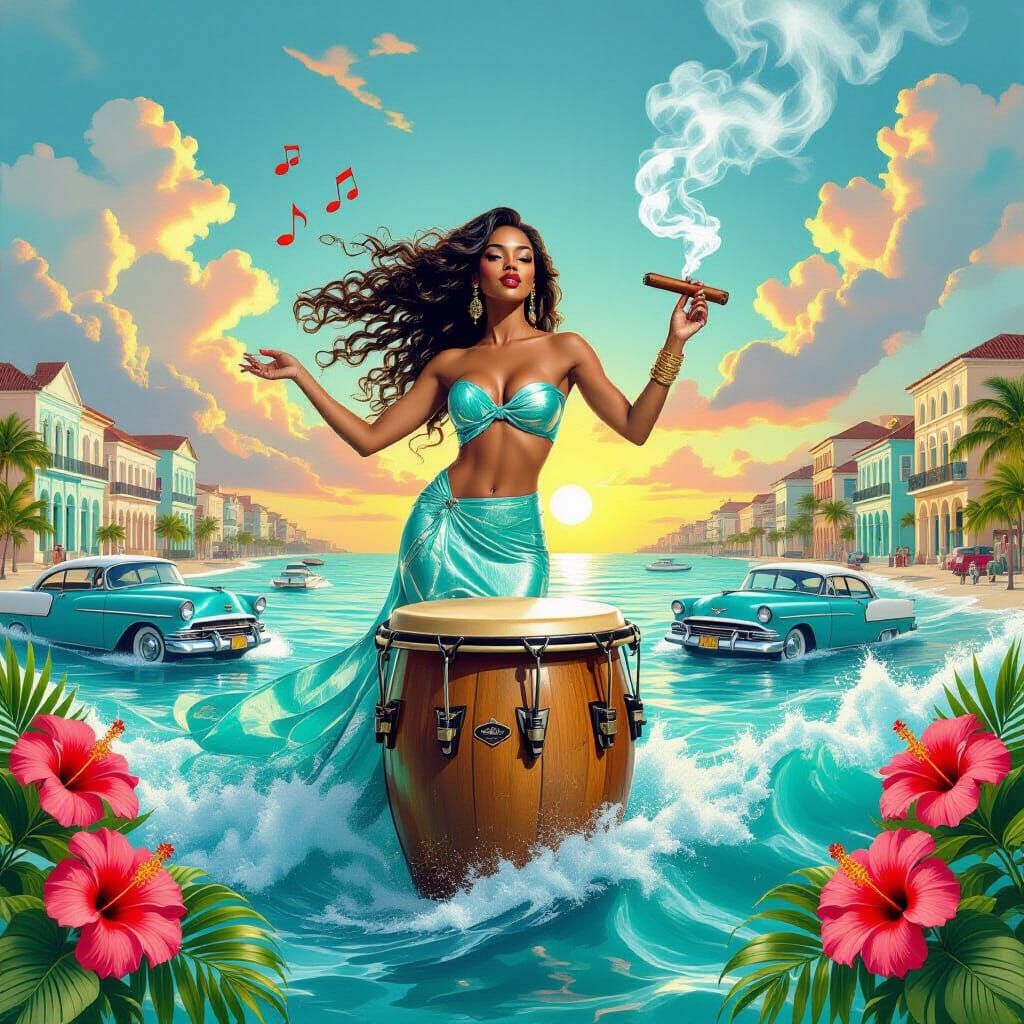 Venus on Conga Drum in Havana Sunrise