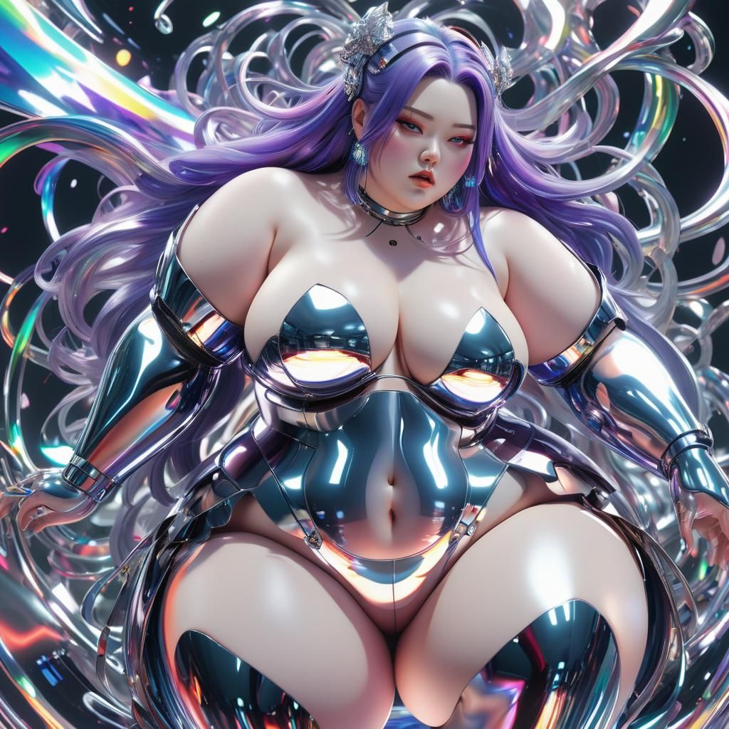 Chrome Goddess in Glitch Art Style