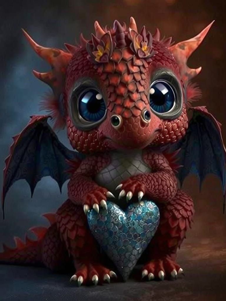 Whimsical Dragon Guards Glowing Heart in Moonlit Garden