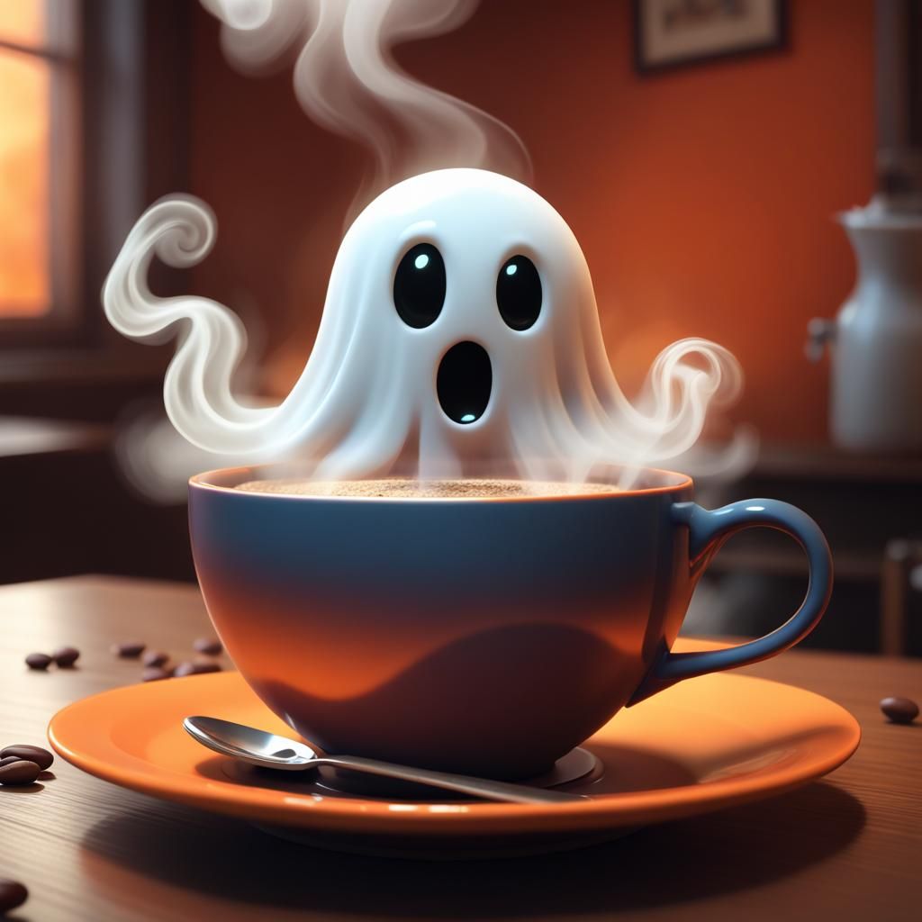 Cute Ghost Coffee Cup Digital Art