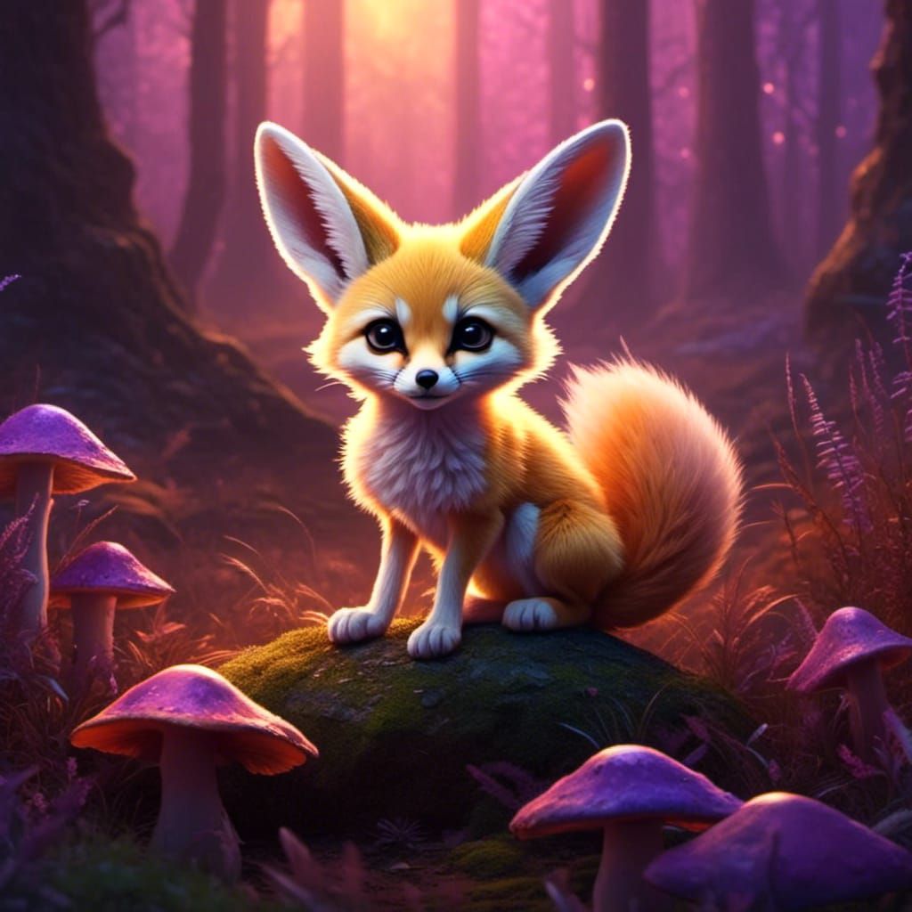 Fennec Fox on Mushroom: Fantasy Concept Art
