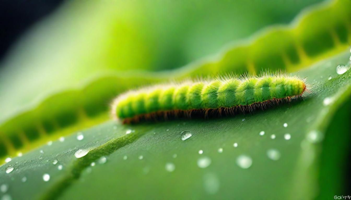 Detailed Macro Photo of Caterpillar on Leaf