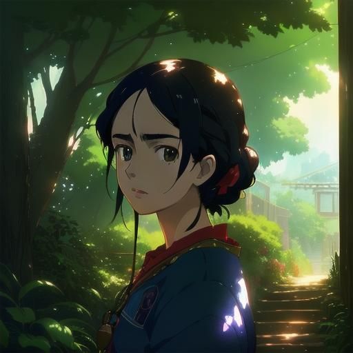 Frida Kahlo Portrait in Studio Ghibli Anime Style