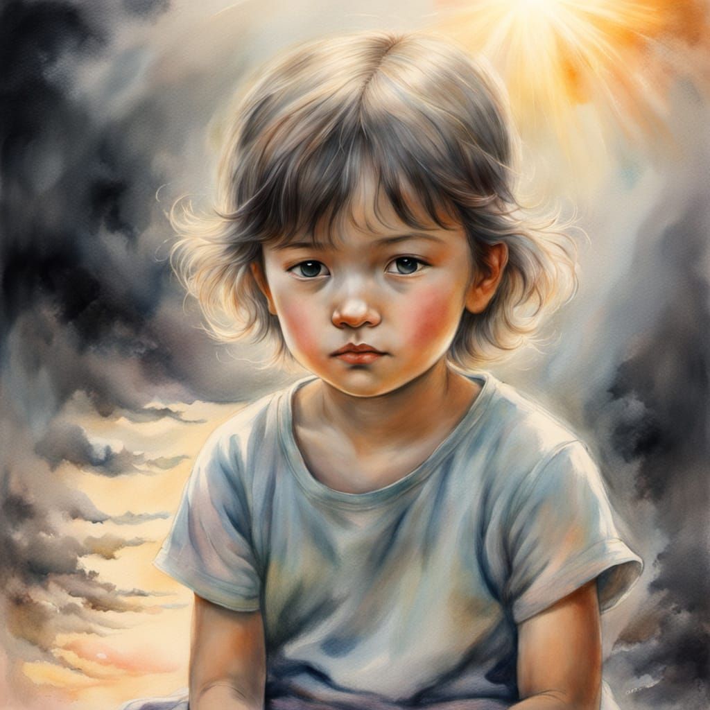 Child on Dusty Path in Heavenly Sunshine