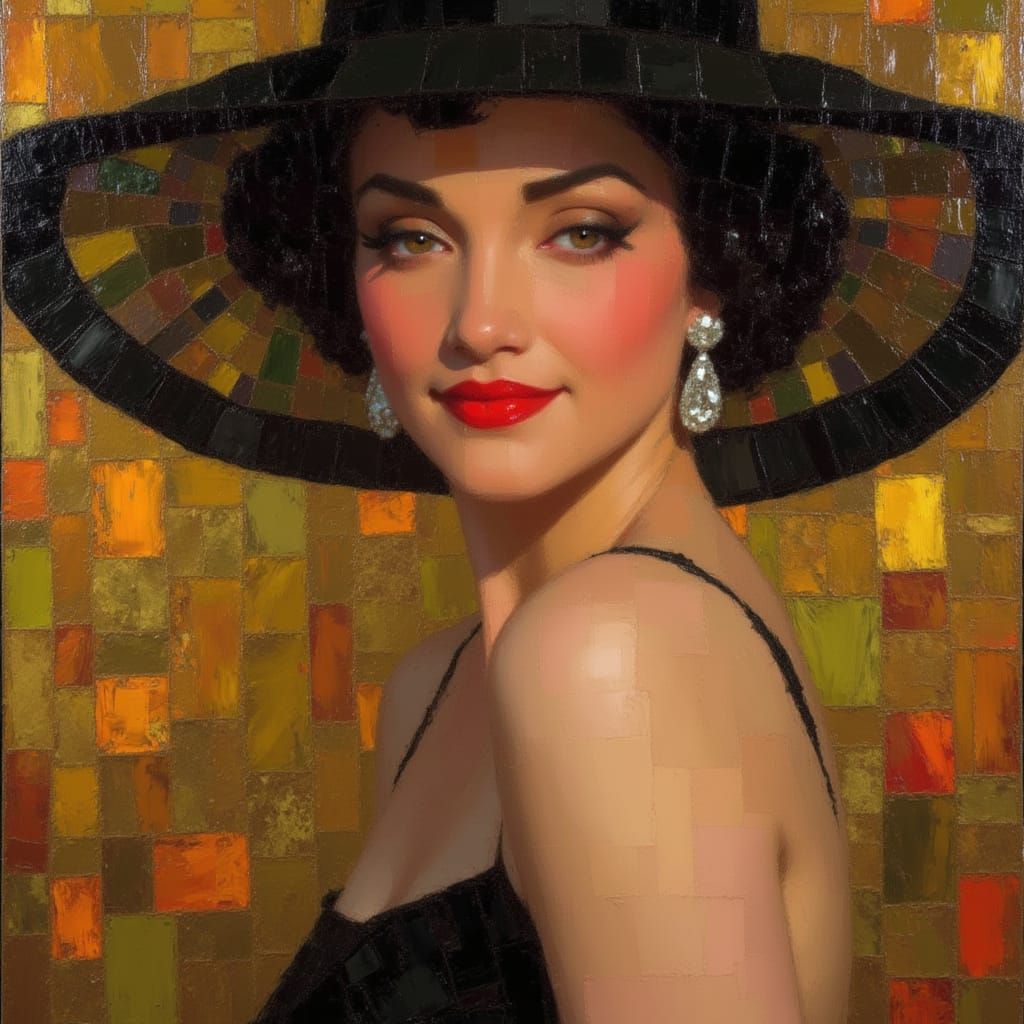 Art Deco Flapper Portrait in Oil Painting Style