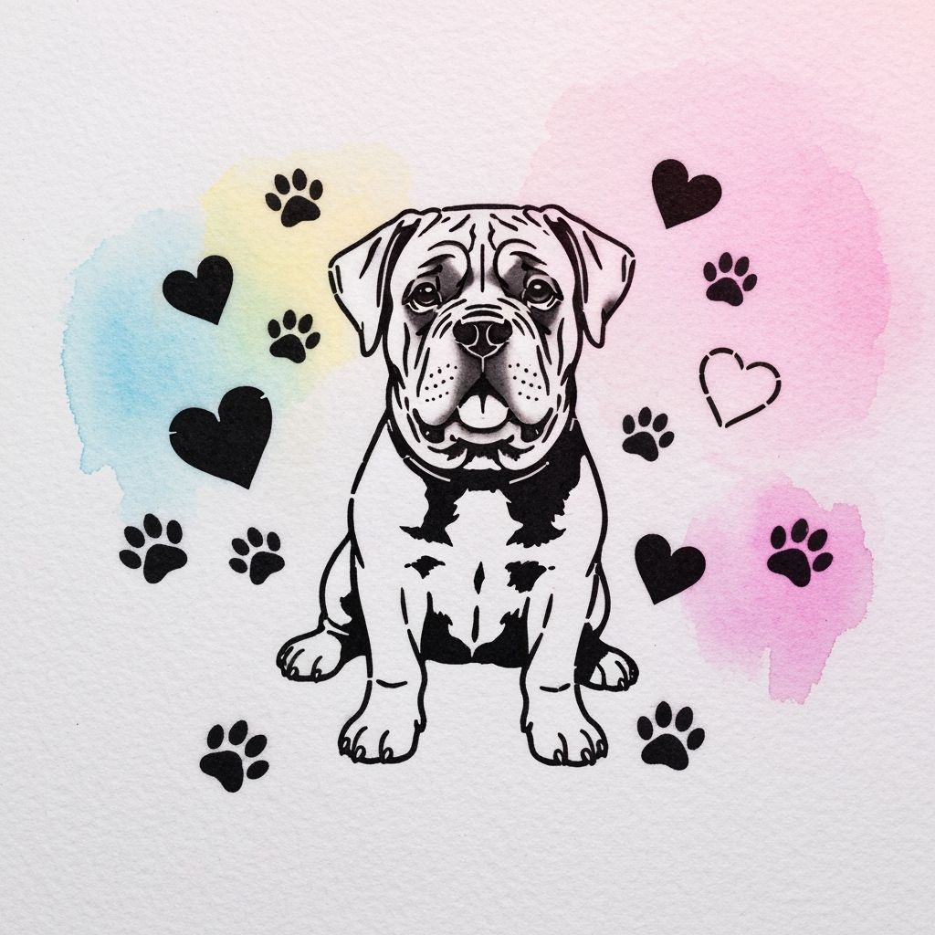 Cute Chibi Cane Corso Stencil Art with Hearts