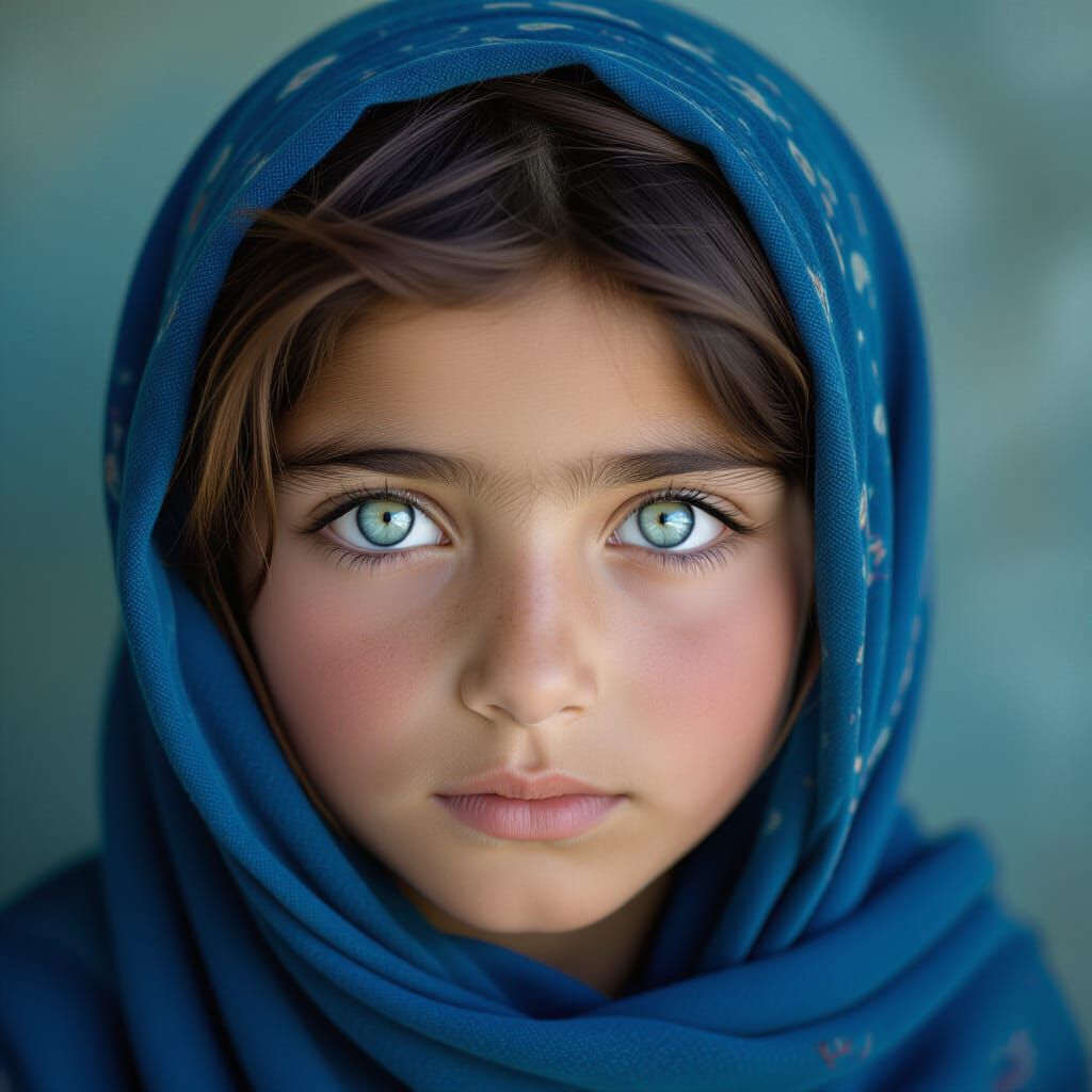 Striking Portrait of Afghan Girl with Piercing Eyes