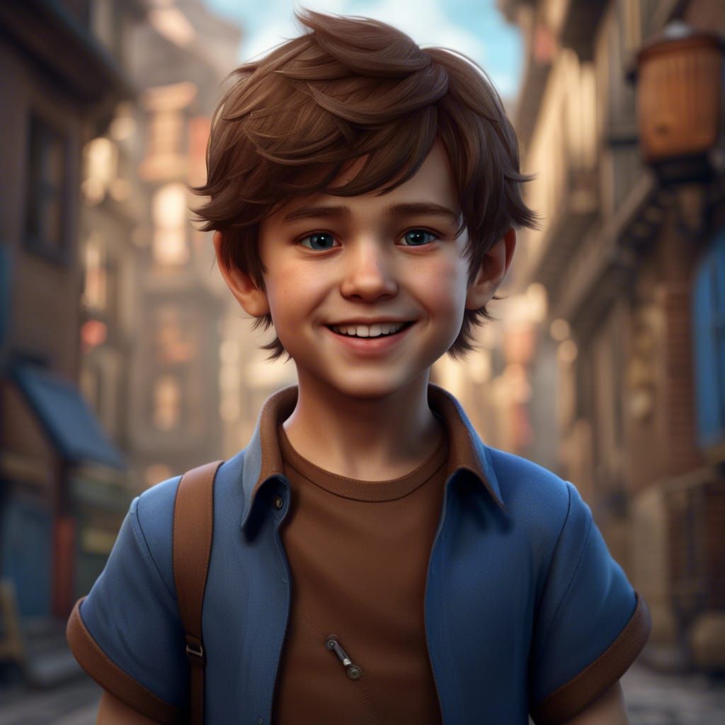 Smiling Boy with Brown Hair in Detailed Matte Painting