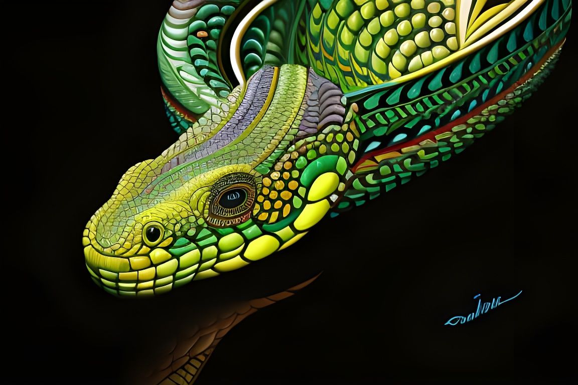 Colorful Art Deco Snake Painting