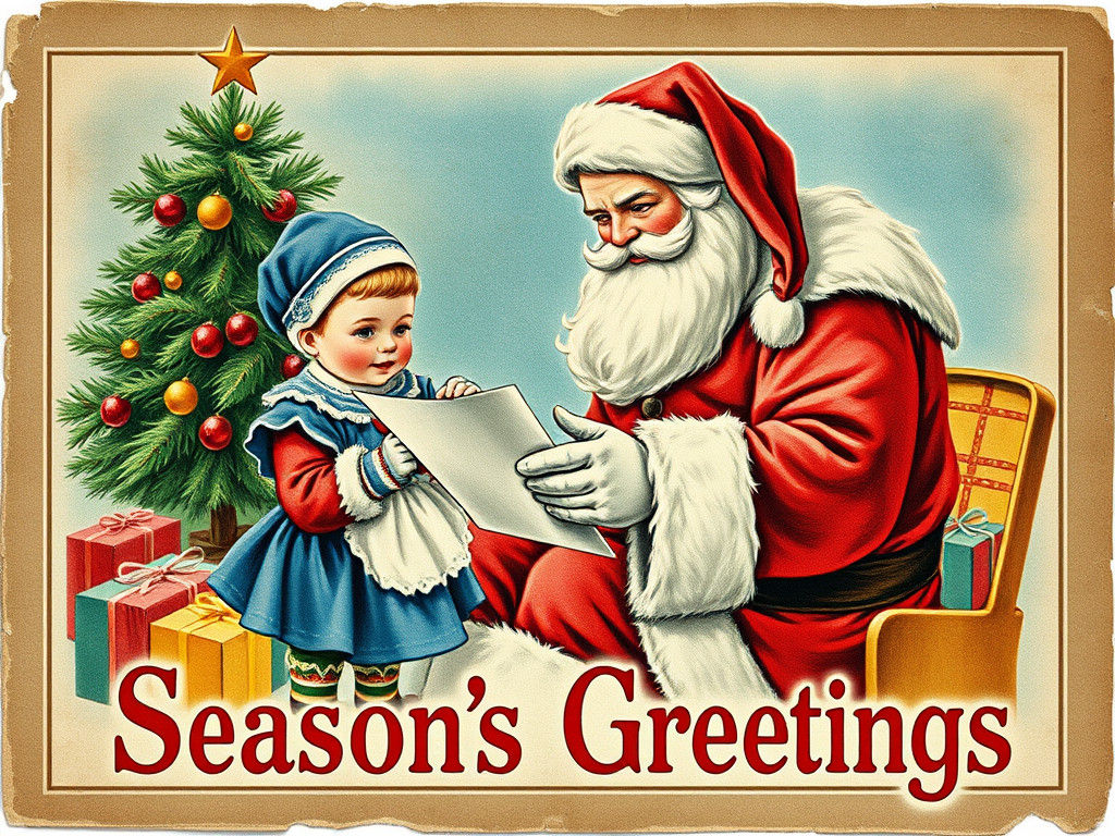 Vintage Holiday Postcard: Santa and Child