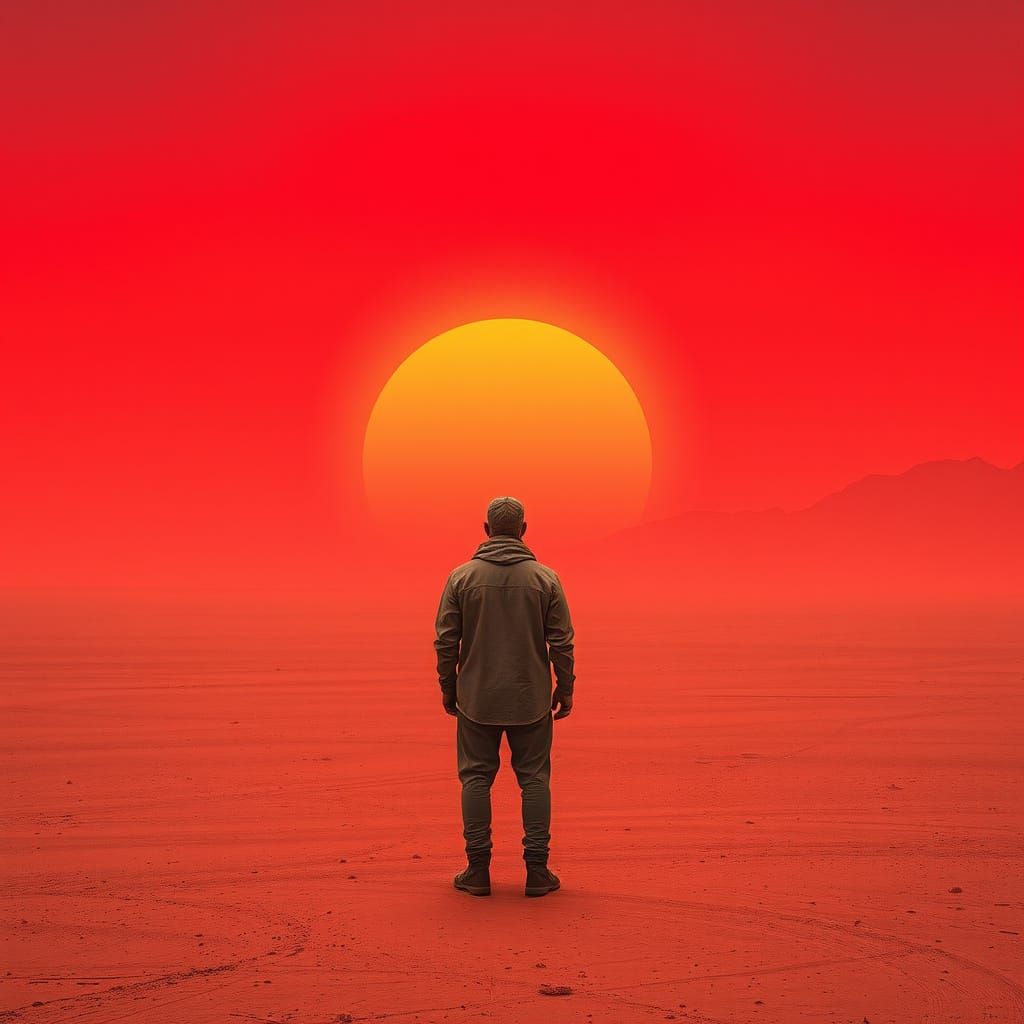 Red Desert Under Burning Sky in Sci-Fi Style