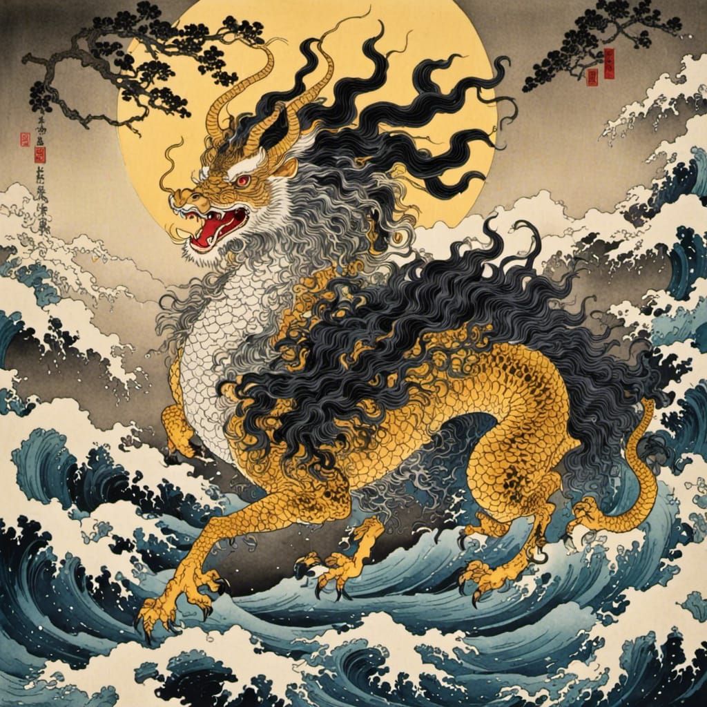 Mythical Japanese Kirin in Traditional Style