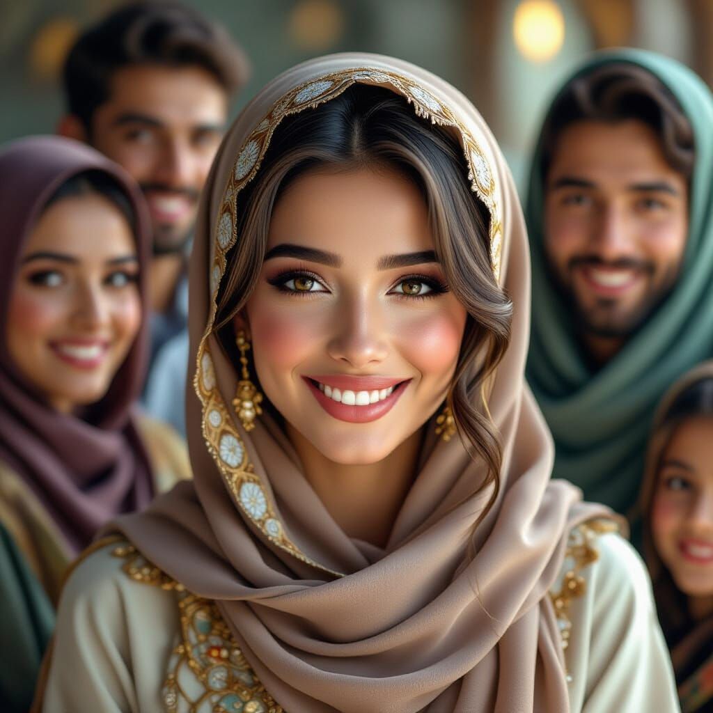 Elegant Hijab Portrait with Vibrant Colors and Textures