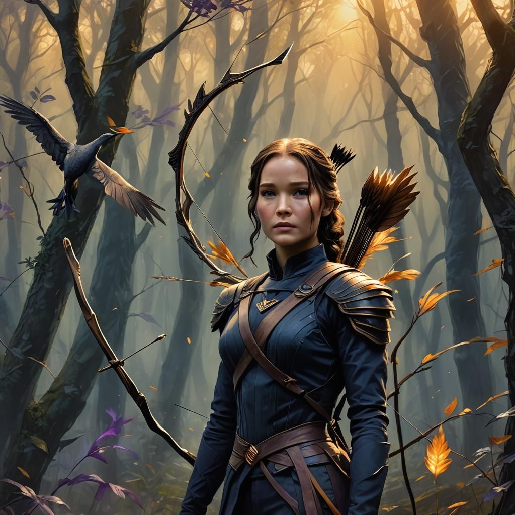 Mockingjay in Mystical Forest: Fantasy Oil Painting