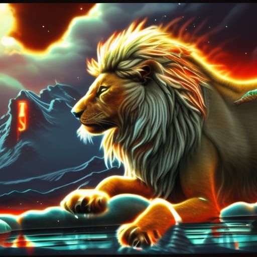 Surreal Lion Cub in a Fantastical Landscape