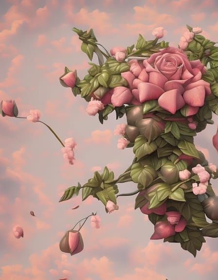 Hyperdetailed Pink Roses in Full Bloom: Fantasy Art
