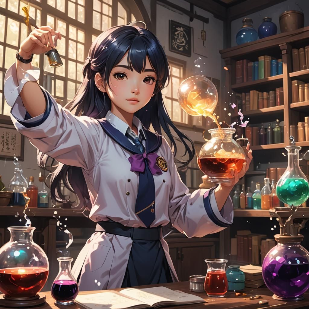 Teen Girl Creates Magic Potion, Anime Style