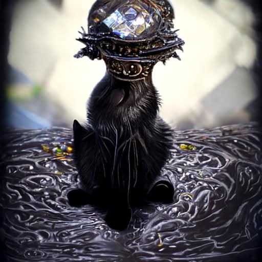 Crowned Black Kitten Digital Illustration