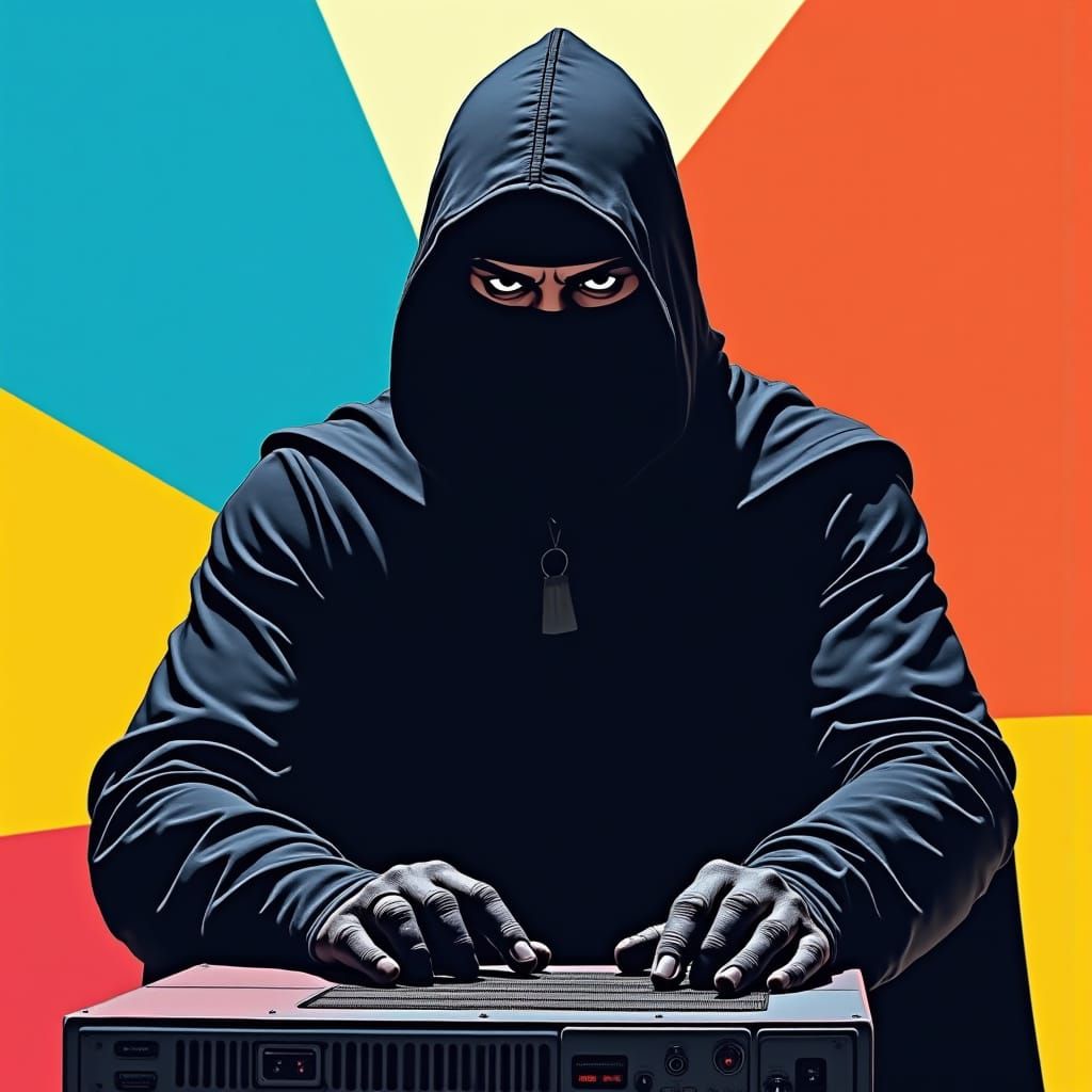 Ninja with Computer in Pop Art Style