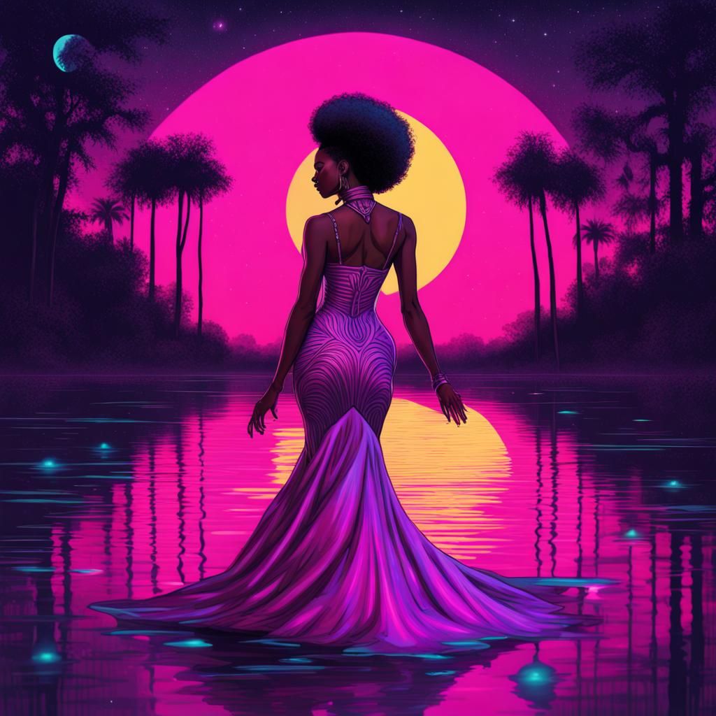 Cosmic African American Woman in Bayou Scene