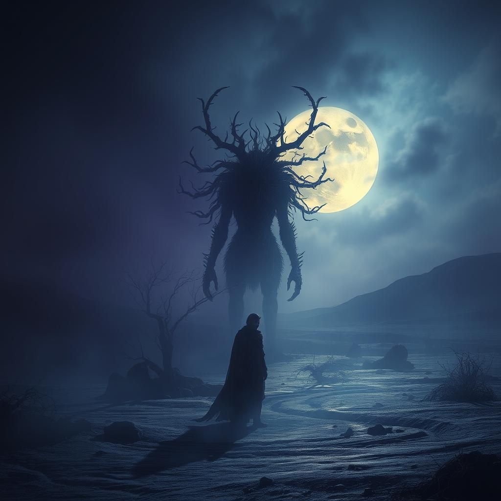 Dark Fantasy Wendigo Consumes a Lone Figure