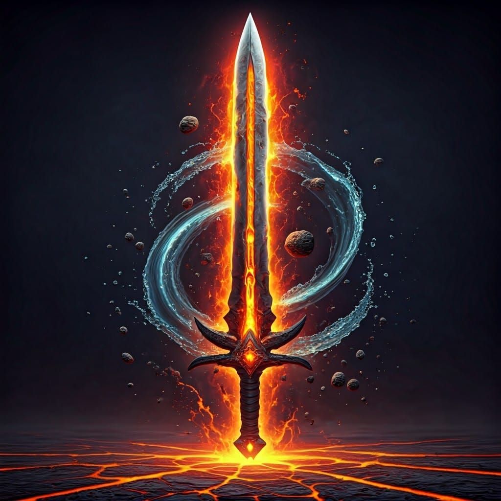 Blazing Lava Sword with Elemental Forces