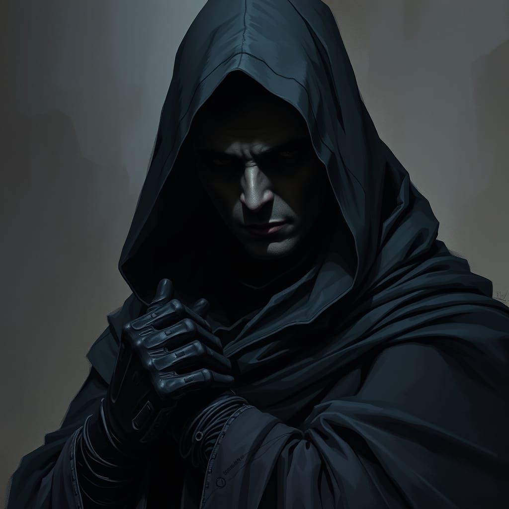 Dark Fantasy Figure in Shadowy Cloak
