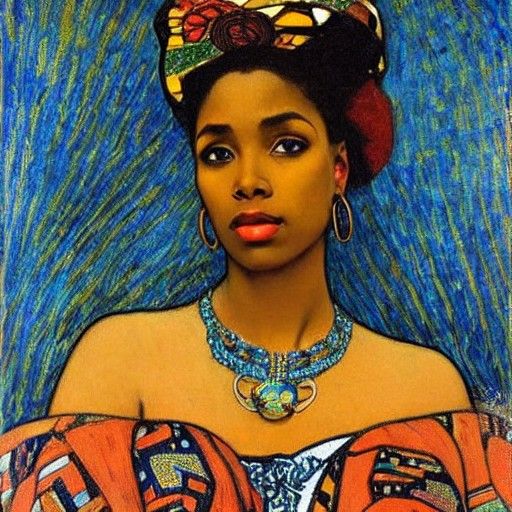 Flamenco-Inspired Portrait of African Beauty in Klimt Style