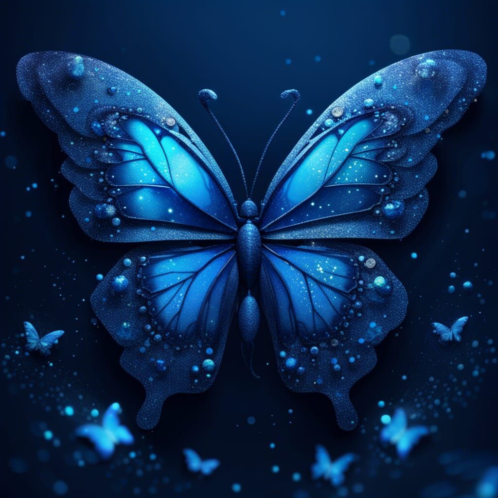 Sparkling Blue Butterfly Anime Style